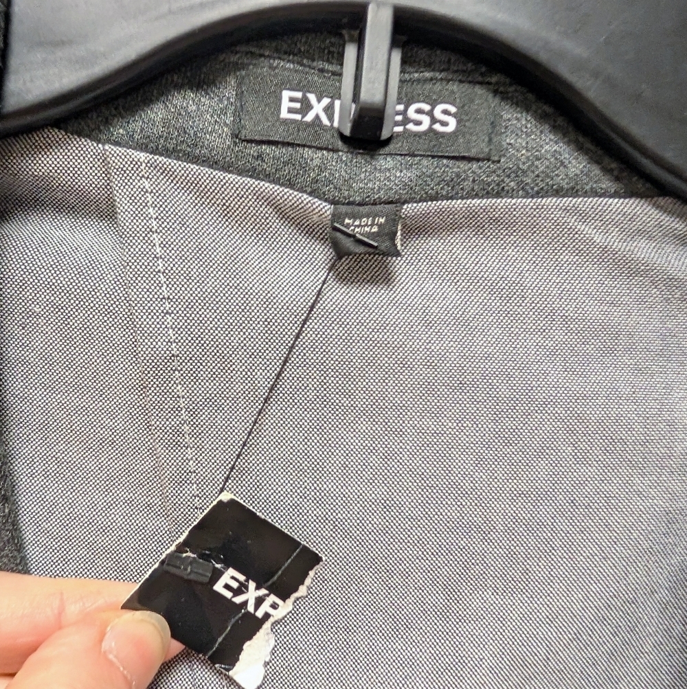 Express Men's Gray Blazer 44R Slim Fit 2 Button Notch Neck Career Office NWT - Picture 7 of 16